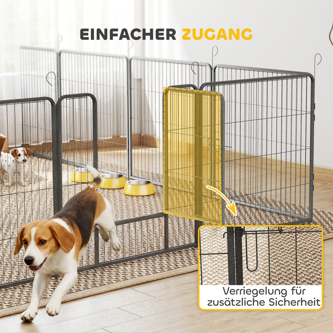 Hvalpegård, 16-delt foldbar hvalpegård med dør til små og mellemstore hunde, 3,2 x 3,2 x 0,8 m, grå