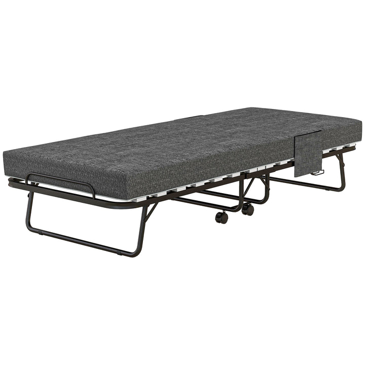 Klapseng med madras, 4 hjul, metalramme, op til 150 kg, 190 x 80 x 42 cm, mørkegrå