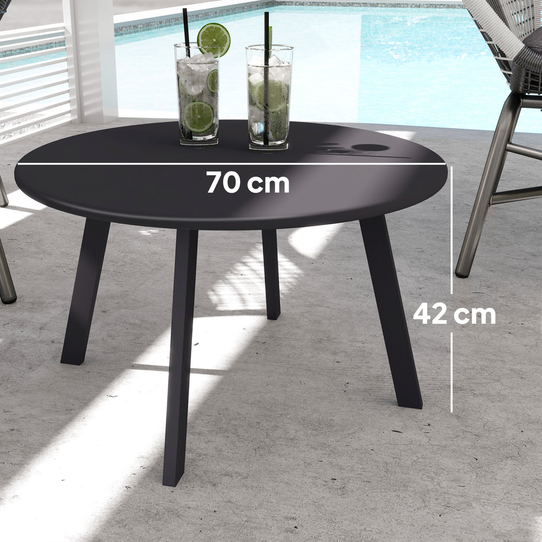 Sidebord, balkonbord af metal, rundt sofabord, vejrbestandigt havebord, Ø70 x 42H cm, mørkegrå