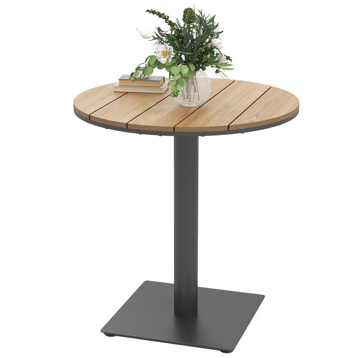 Havebord Ø70 cm, vejrbestandigt rundt balkonbord med lameldesign, stål Ø70 x 74H cm naturtræ