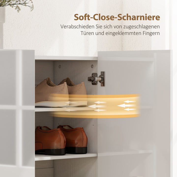 Skoskab med 10 hylder til 25-30 par sko, ventilationshuller, soft-close døre, træ, hvid