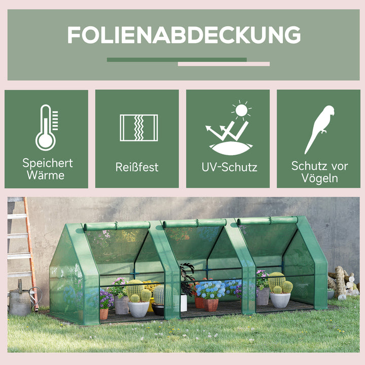 Drivhus med 3 rullevinduer, PE-netfilm, stålfoliedrivhus, drivhus til altan, have, tomathus 270x90x90cm, tomatdrivhus til grøntsager, blomster, planter, grønt