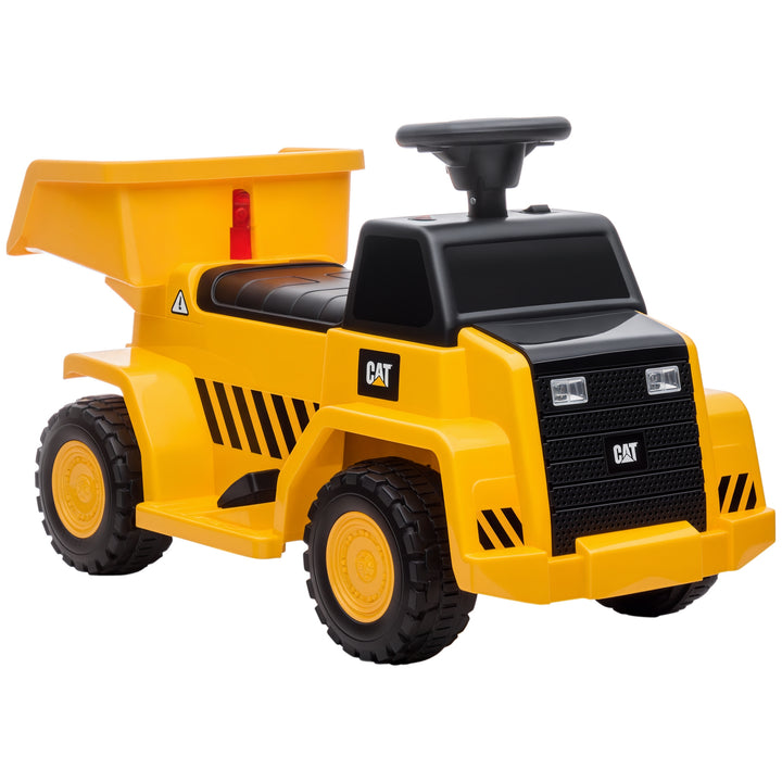 Elektrisk dumptruck til børn, vipbart læsseområde, maks. 3 km/t, forlygter, horn, gul, 74,5 x 36 x 43,5 cm