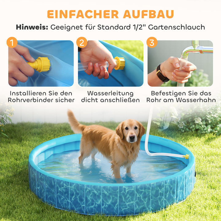 Sammenklappelig hundepool/soppebassin med springvand og vandpudedesign, Ø160 x 30 cm, blå