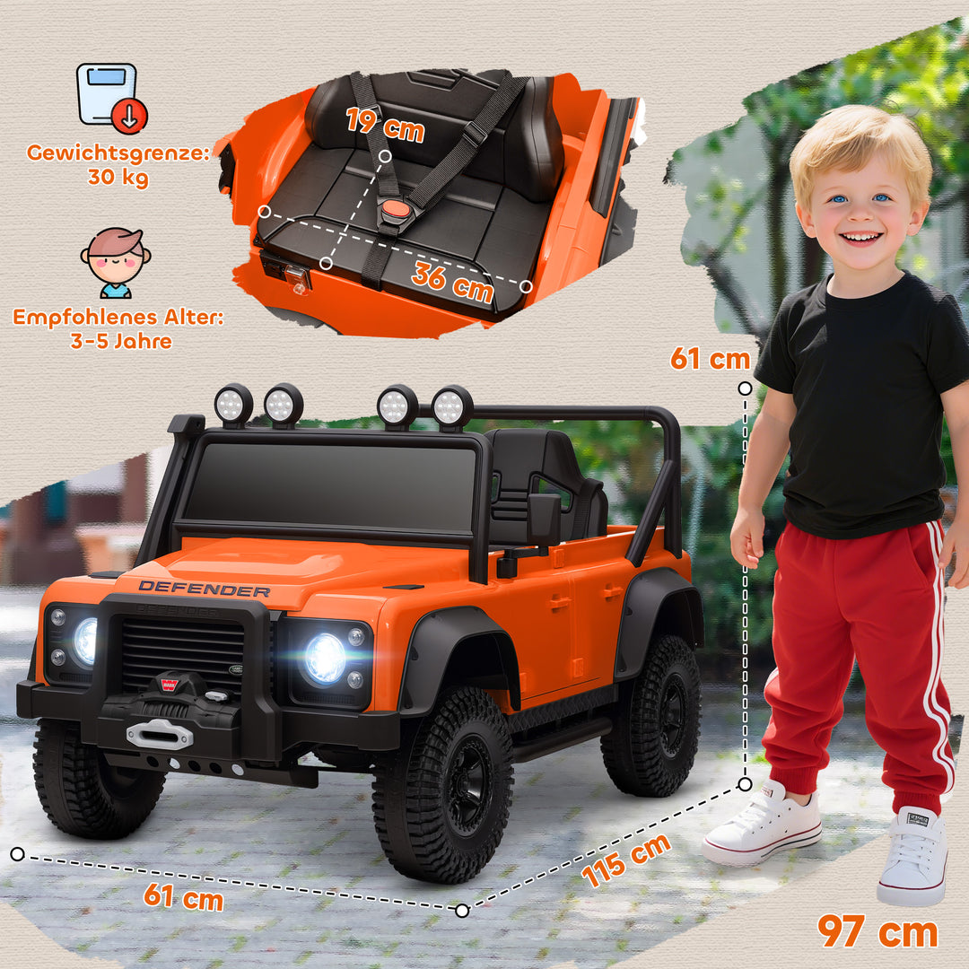 Elbil til børn, 12v batteridrevet, fjernbetjening, musikfunktion, horn, led-lys, orange