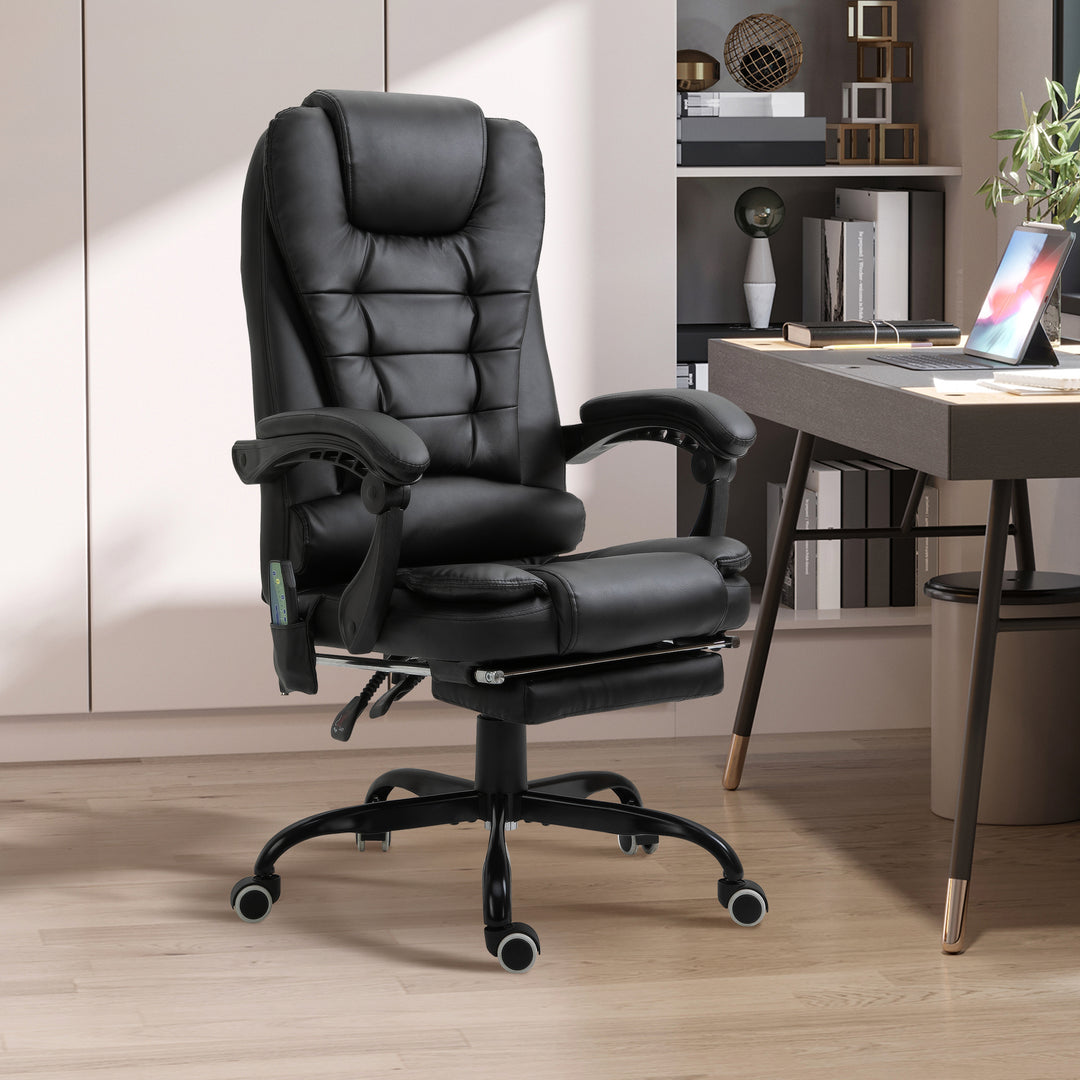 Skrivebordsstol med 7 massagepunkter, højdejusterbar drejestol med integreret fodstøtte, 67 x 79 x 111-121 cm
