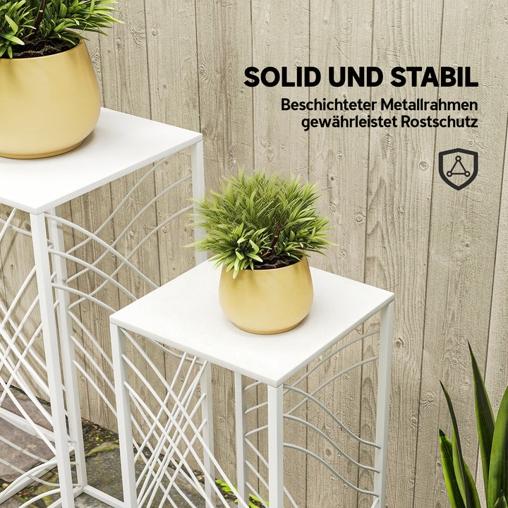 Sæt med 3 plantestativer, 50/60/70 cm høje, stabelbare metalplantestativer, hvide