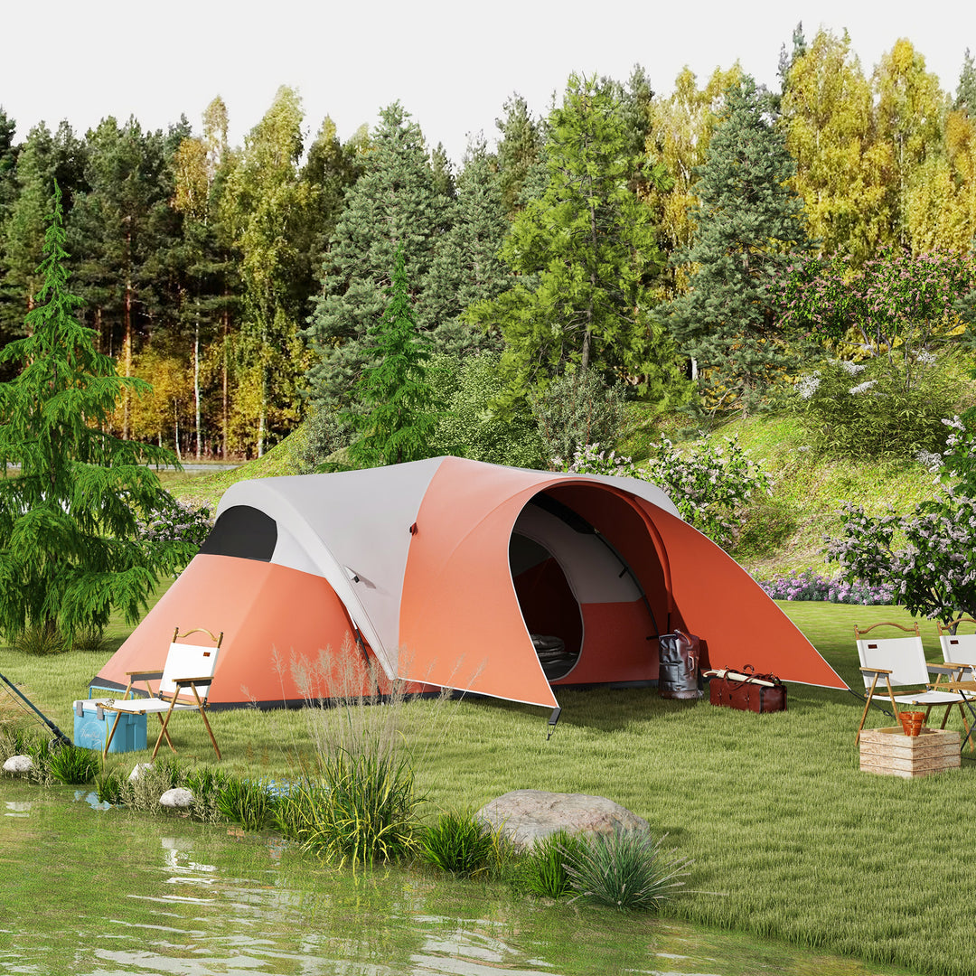 Campingtelt til 5-6 personer, familietelt, vandtæt, med markise, 550 x 300 x 198 cm, orange