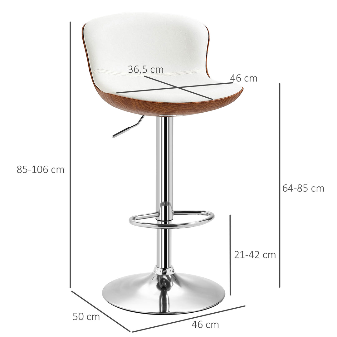Sæt med 2 barstole, højdejusterbare, metalstel, drejesæde, cremehvid