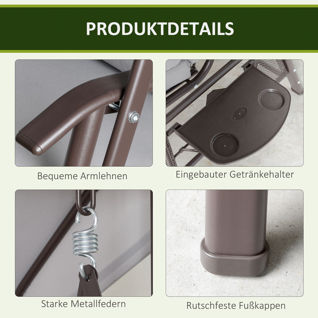 2-personers Hollywood gyngestol med solsejl, hynder, bakke, metal, polyester, grå, 162 x 118 x 173 cm