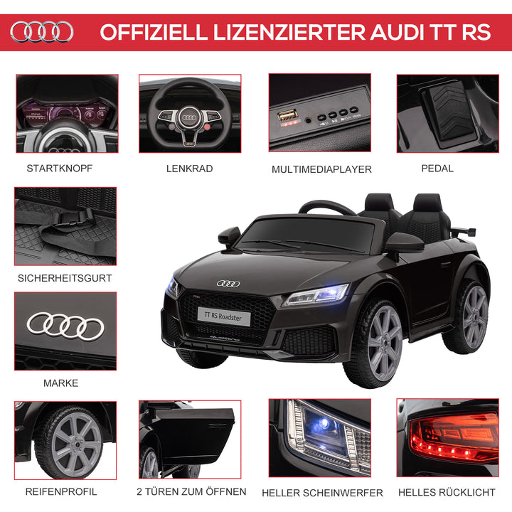 Audi børne-elbil, med 2.4G fjernbetjening, musik, horn, LED, USB, til børn 3-5 år, sort
