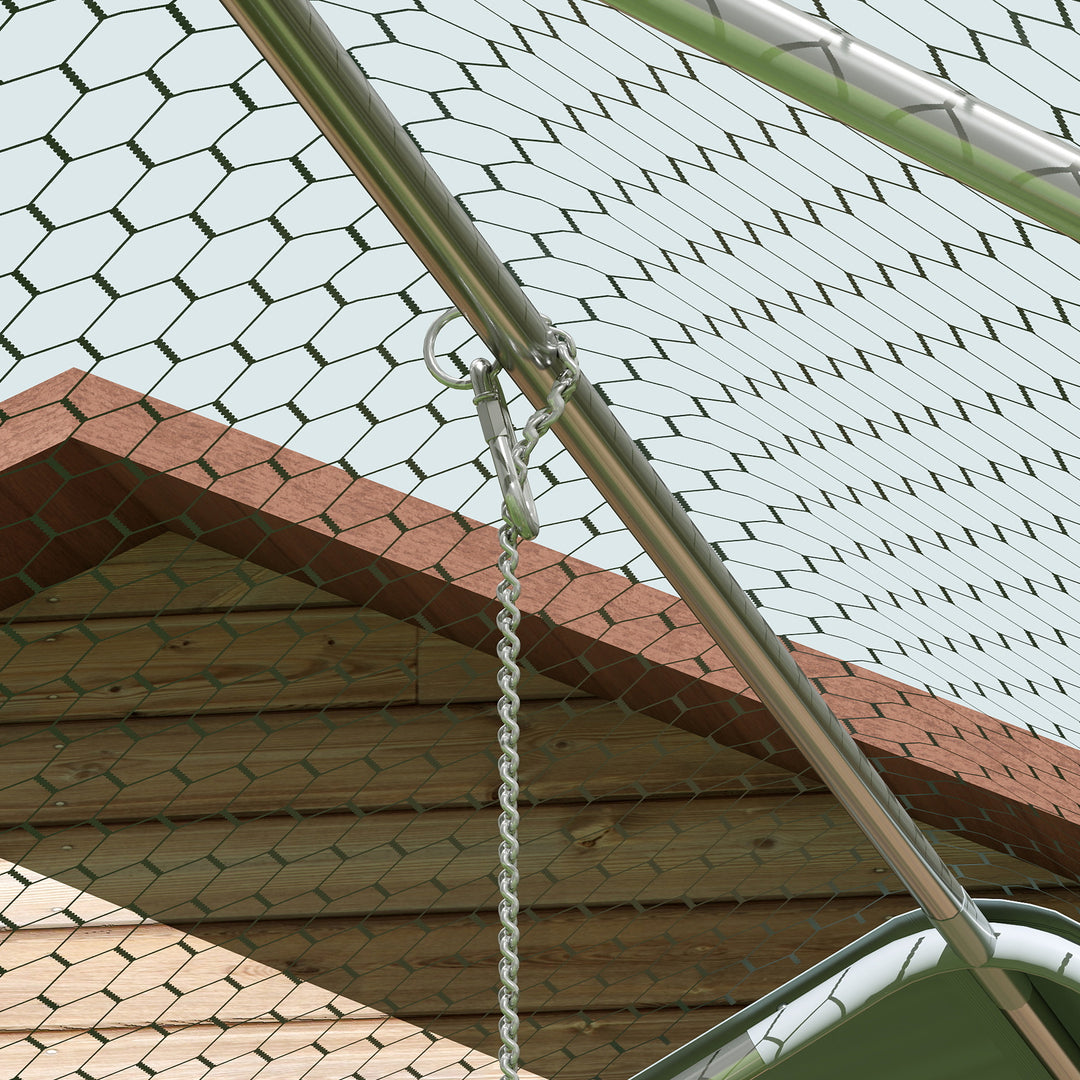 Hønsehus, fritgående indhegning til kyllinger, med uv-bestandig presenning, stålnet, automatisk foderautomat, til 18-24 kyllinger