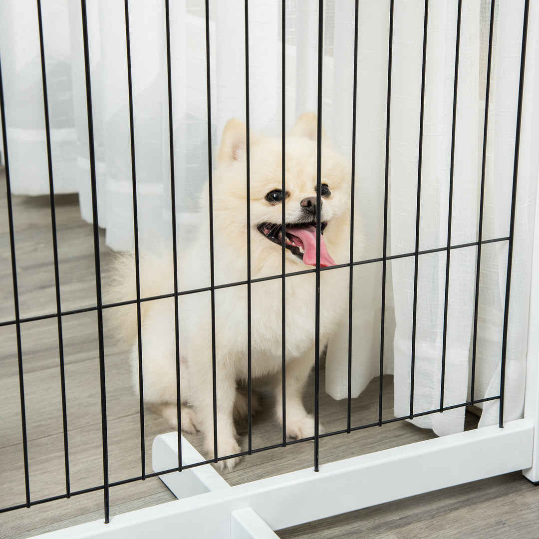 Hundegitter træ hundegitter sikkerhedslåge tovejs foldbart stål hvid 305 x 35,5 x 82 cm