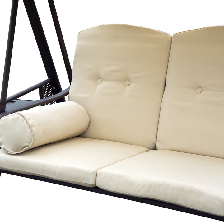 3-personers Hollywood gyngestol med solsejl, beige og brun, 121 x 208 x 172 cm