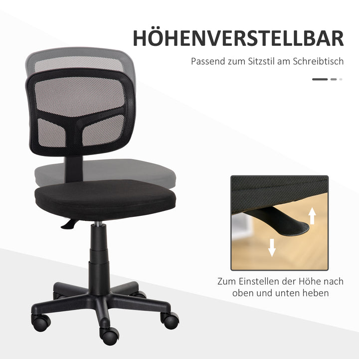 Kontorstol ergonomisk skrivebordsstol, højdejusterbar drejestol, pladsbesparende sort