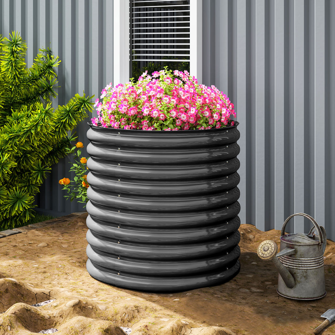 Metalplantekasse med sikkerhedskant og handsker, åben bund, 160B x 80D x 80H cm, mørkegrå
