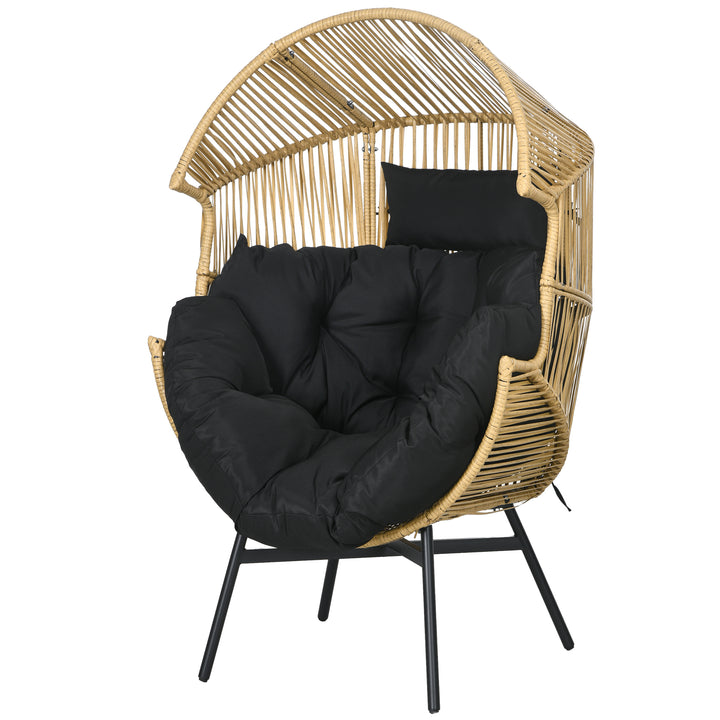 Rattan lænestol, udendørs lænestol, havelænestol, PE-rattan, 89 cm x 75 cm x 143 cm, naturlig + sort