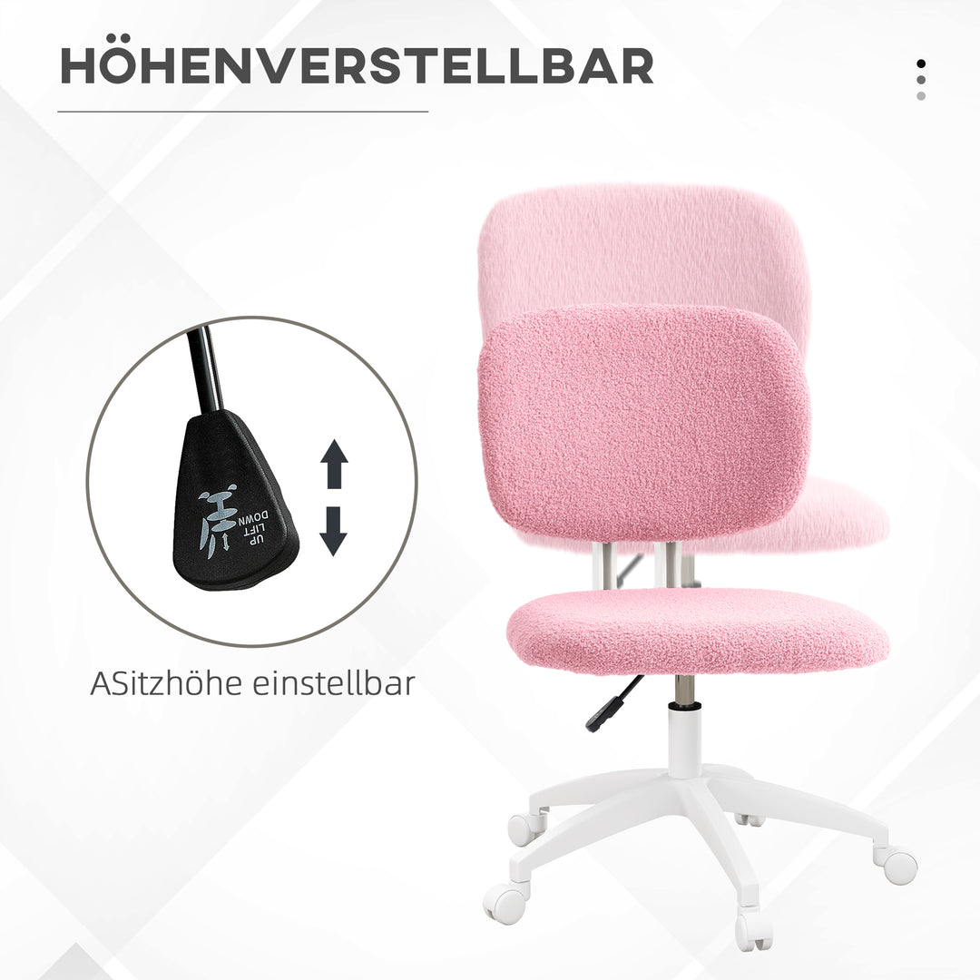 Kontorstol, computerstol, drejelig, højdejusterbar, 48 cm x 53 cm x 80-90 cm, pink