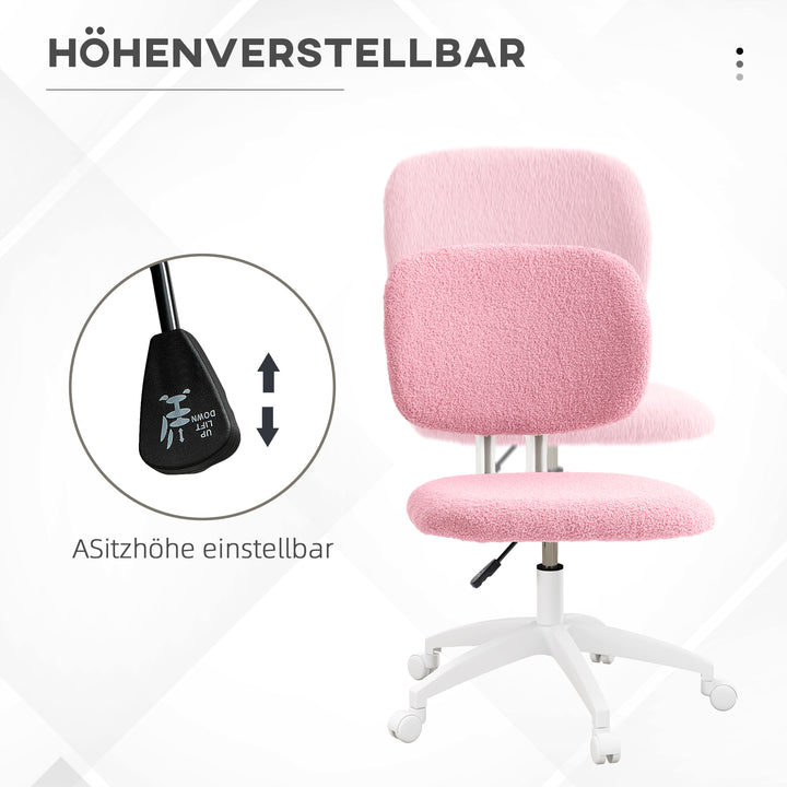 Kontorstol, computerstol, drejelig, højdejusterbar, 48 cm x 53 cm x 80-90 cm, pink