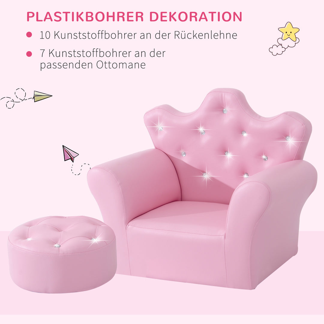 Legesofa til børn, børnesofa med fodskammel, børnesofa prinsesselegesofa børnesofa minisofa til hyggehjørne, børneværelse, legerum, soveværelse, lyserød