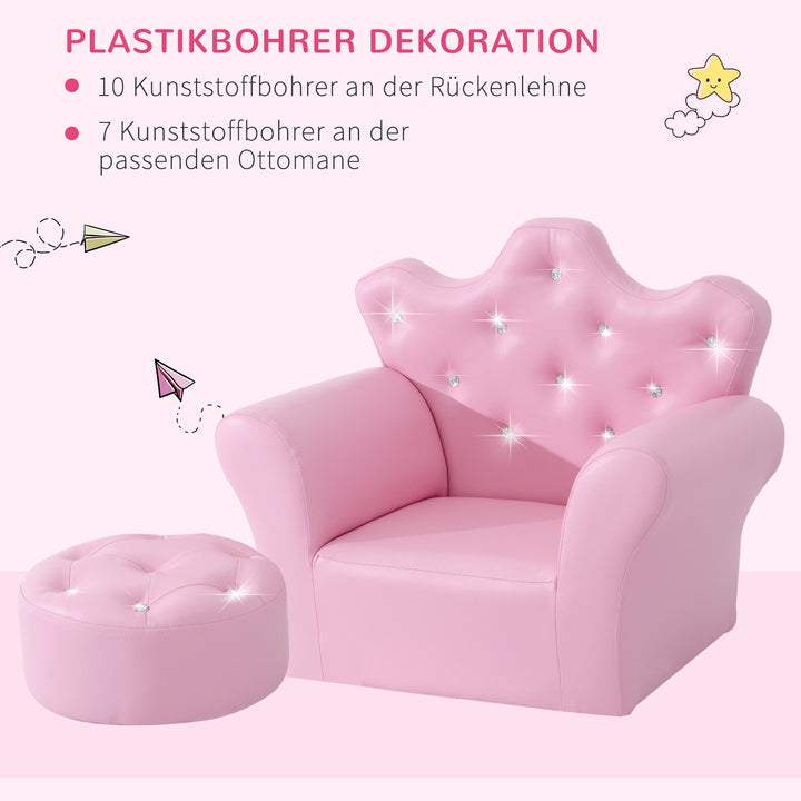 Legesofa til børn, børnesofa med fodskammel, børnesofa prinsesselegesofa børnesofa minisofa til hyggehjørne, børneværelse, legerum, soveværelse, lyserød