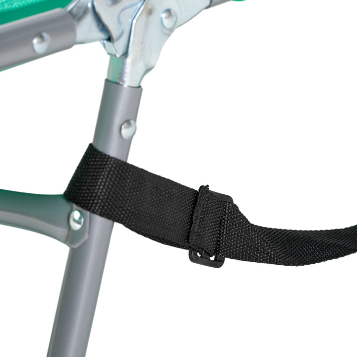 Havestol, liggestol med polstret ansigtsåbning, udendørs massagebord, sidelomme, stof, metal, grøn