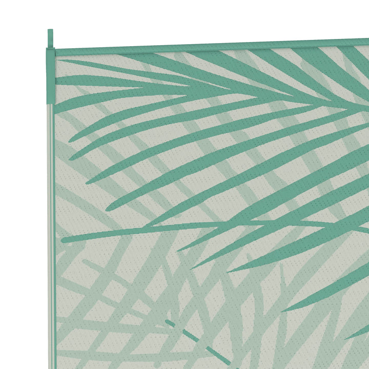 Udendørstæppe, terrassetæppe, vejrbestandigt, moderne design, 365 cm x 274 cm x 0,3 cm, grøn + creme