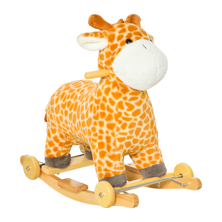 2-I-1 gyngedyr giraffer med lydeffekt, hjul, håndtag plys baby gyngelegtøj gyngesæde til småbørn 3-6 år