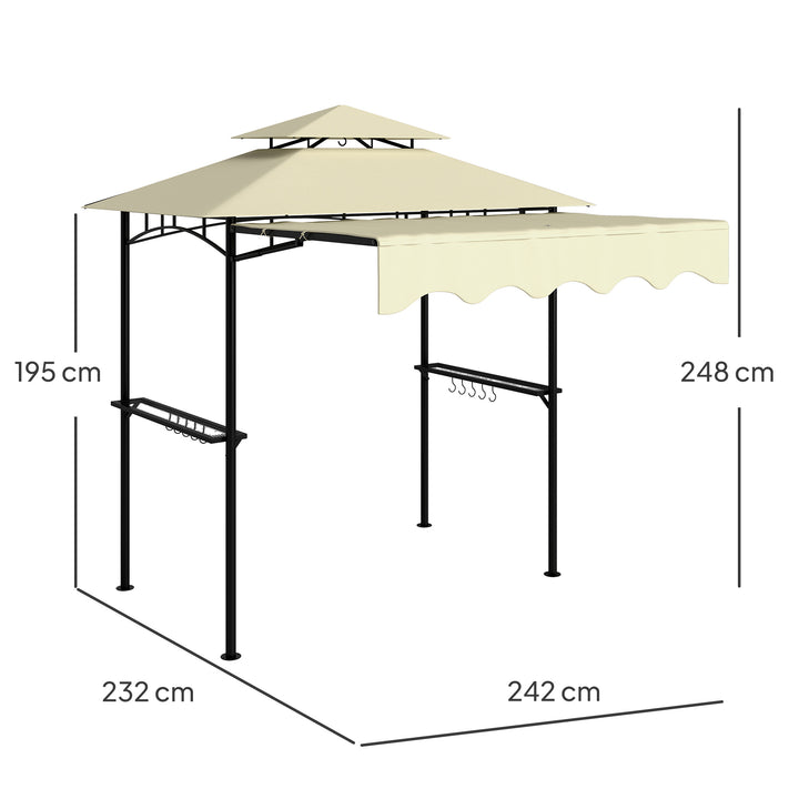 Grillpavillon 242x232x248 cm, vandafvisende, flammehæmmende, havepavillon med dobbeltlagstag, beige