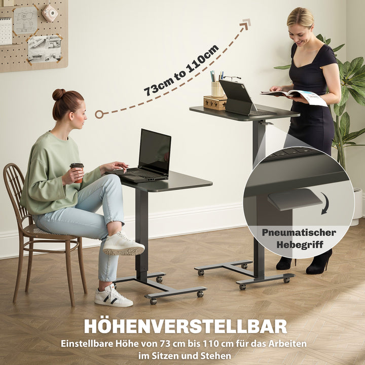 Hæve-/sænkebord, højdejusterbart, inklusive 4 hjul, C-form, 65 cm x 48 cm x 70-110 cm, sort