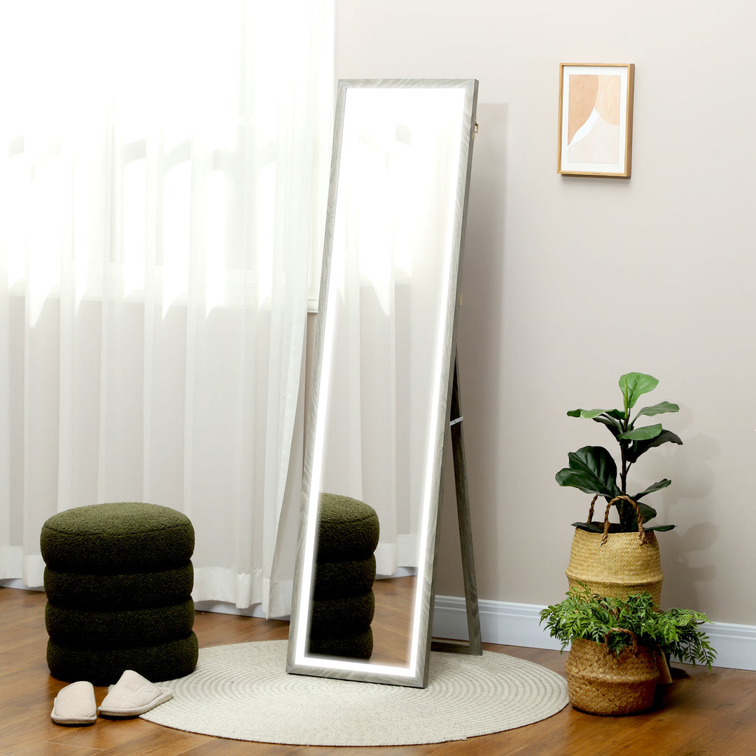 Led spejl i fuld længde, 40 x 160 cm, touch-betjening, dæmpbar, 3 farver, grå