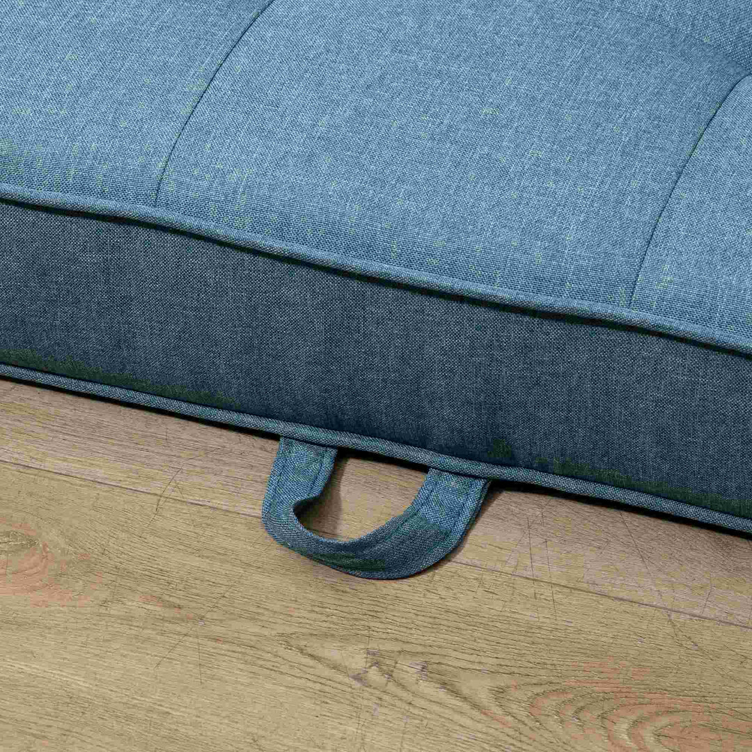 Sovesofa klapsofa 2-personers stof sovesofa sofa med sovefunktion sofasæt linen touch gummitræ blå 147,5 x 75 x 85 cm