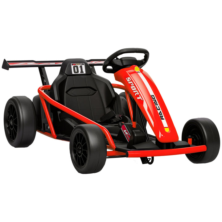 24V elektrisk gokart til kørsel og drifting, nylondæk, sikkerhedssele, horn, musik, til alderen 8-12, rød