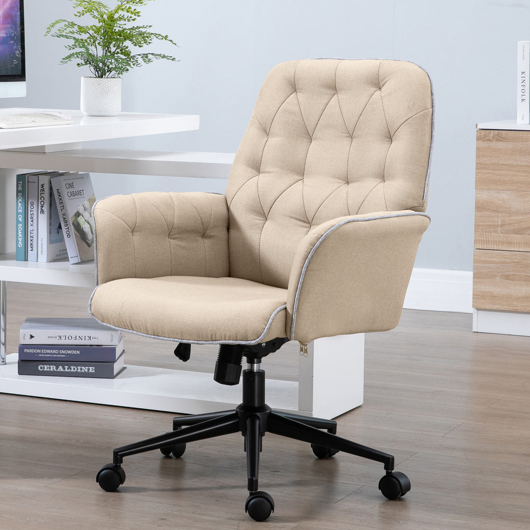 Kontorstol med vippefunktion, drejestol, hjemmekontorstol, højdejusterbar skrivebordsstol, computerstol, arbejdsstol med armlæn, 360° drejelige hjul, skum, beige, 66 x 69 x 89,5-97 cm