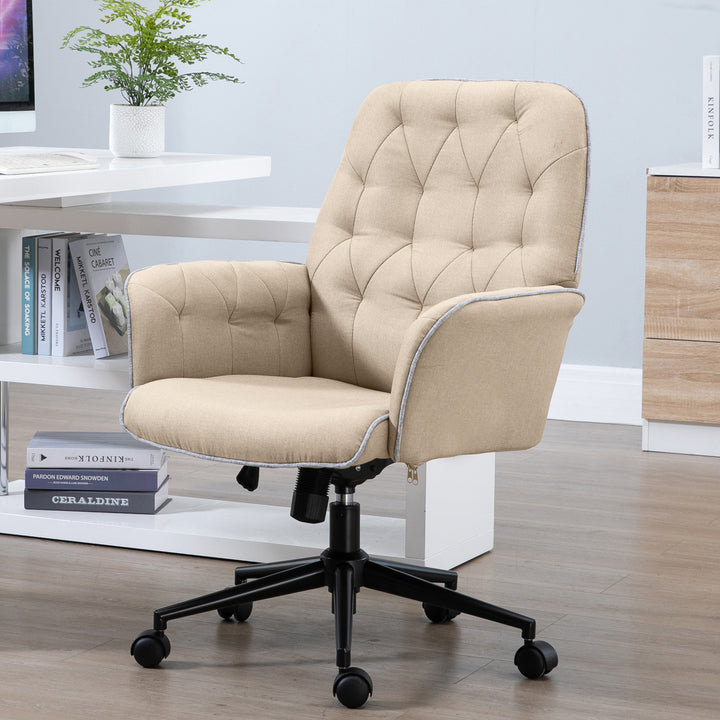Kontorstol med vippefunktion, drejestol, hjemmekontorstol, højdejusterbar skrivebordsstol, computerstol, arbejdsstol med armlæn, 360° drejelige hjul, skum, beige, 66 x 69 x 89,5-97 cm