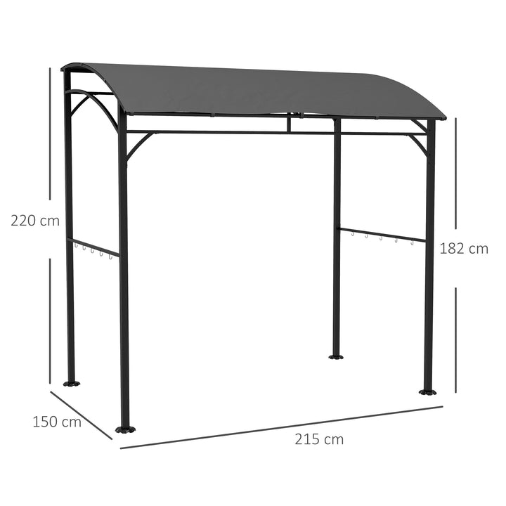 Grillpavillon, grillovertræk, regnslag, kroge til redskaber, stålramme, mørkegrå, 215 x 150 x 182/220 cm