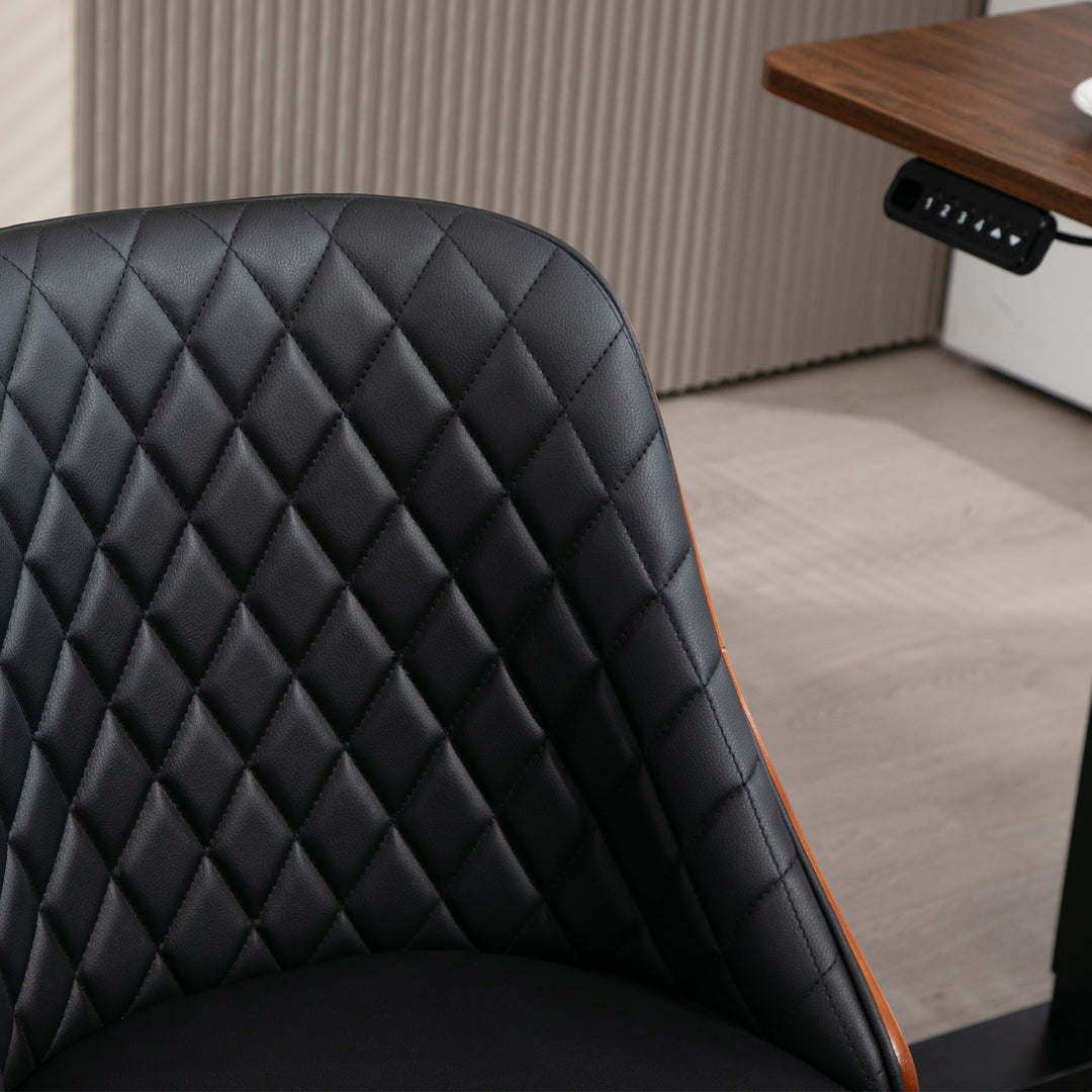 Kontorstol, skrivebordsstol, drejestol, hjemmekontorstol, højdejusterbar, ergonomisk, 360° drejelige hjul, pu-skum, sort, 48,5 x 54,5 x 81-87 cm
