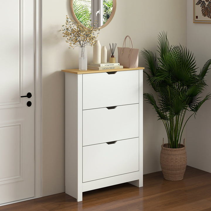 Skoskab med skoopbevaring, 3 rum, 18 par sko, 72 cm x 26 cm x 112 cm, hvid + brun