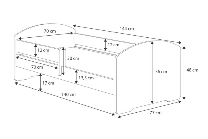 Børneseng Luk 140x70 med gelænder - Racerbil