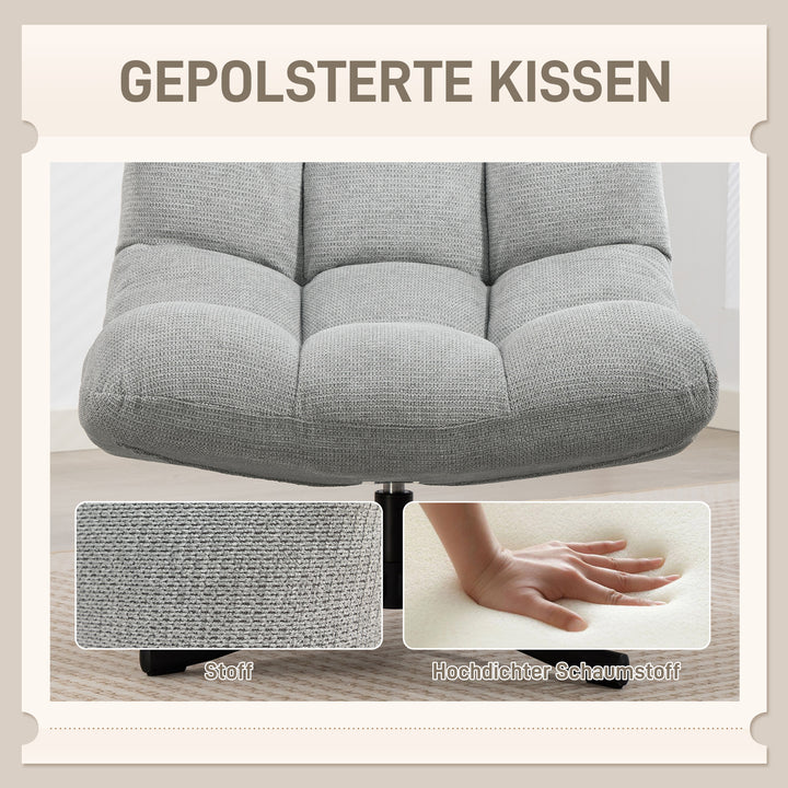 Drejelig loungestol med bredt sæde, vandafvisende chenille-look, krydsede stålben, lysegrå