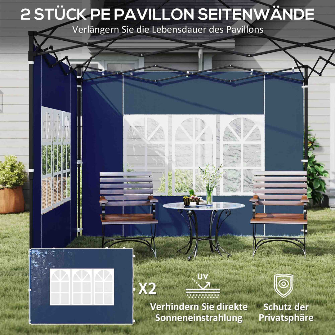 Sæt med 2 sidepaneler til 3x3 og 3x6 pavilloner, vandtætte, med vinduer, blå