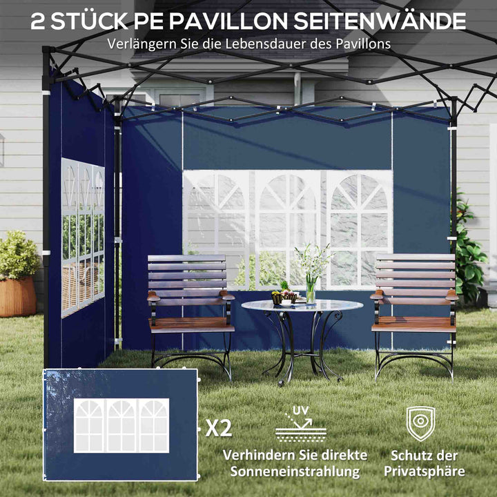Sæt med 2 sidepaneler til 3x3 og 3x6 pavilloner, vandtætte, med vinduer, blå