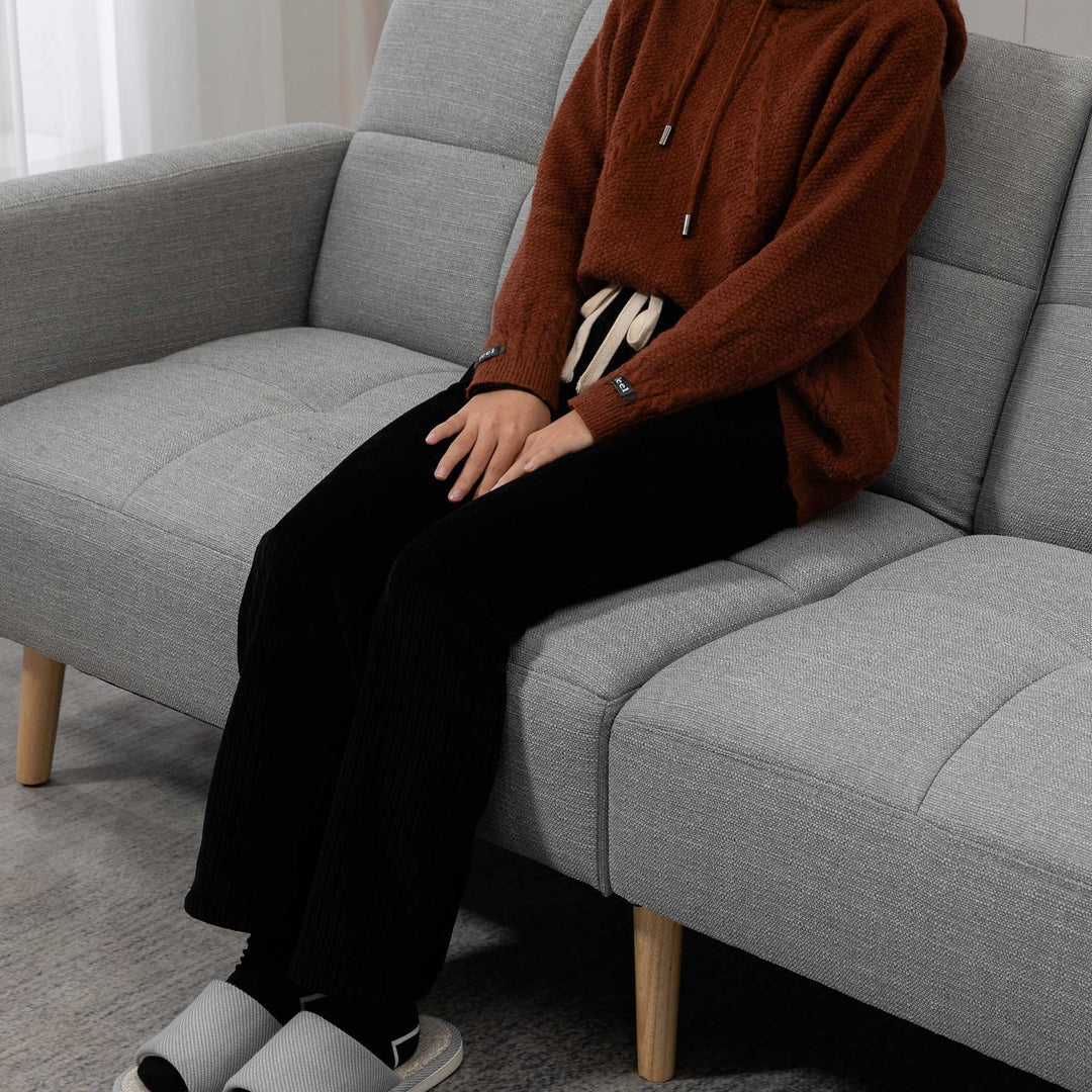2-i-1 sovesofa 205 x 88 cm sofa med sengefunktion, sofa med siddehynder, hørlook grå