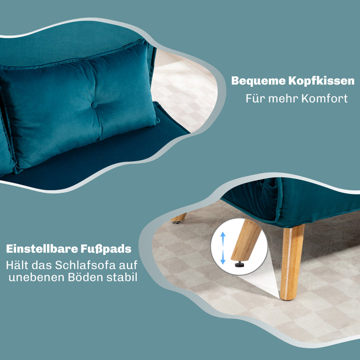 2-personers sovesofa, kan laves om til seng, justerbar ryglæn, stofbetræk, metalstel, grøn