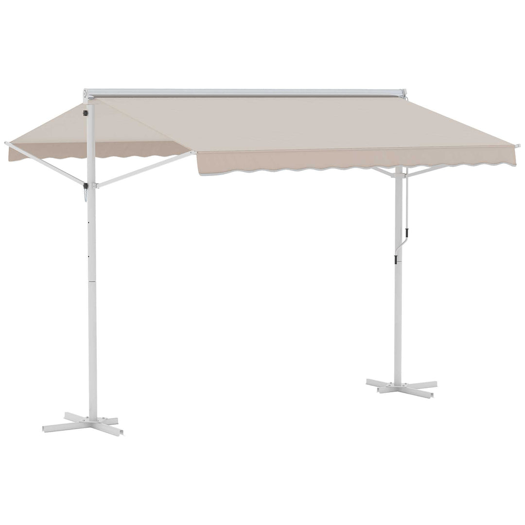 Fritstående markise, havemarkise, markise med foldearm og håndsving, terrasse, cremefarvet, 3x3m