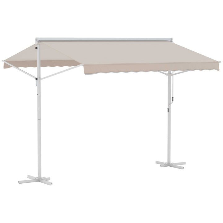 Fritstående markise, havemarkise, markise med foldearm og håndsving, terrasse, cremefarvet, 3x3m