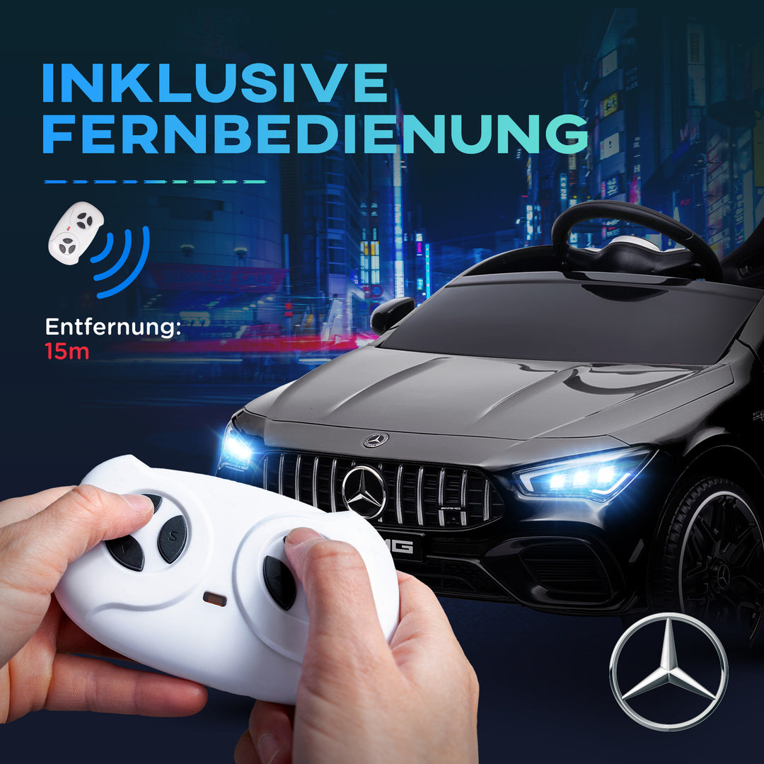 Elbil til børn, fjernbetjent, med transporthjul, LED-lys, horn, til børn i alderen 3-6 år, sort