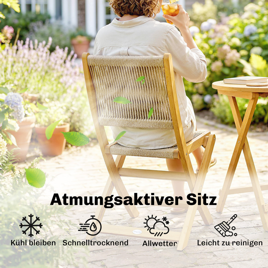 Balkonmøbelsæt, 3 dele, polyrattan og træ, foldbart havemøbelsæt med bord og 2 stole, åndbart