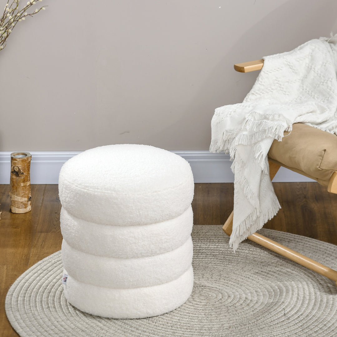 Skammel, rund, teddy fleece, op til 120 kg, ø40x45h cm, cremehvid