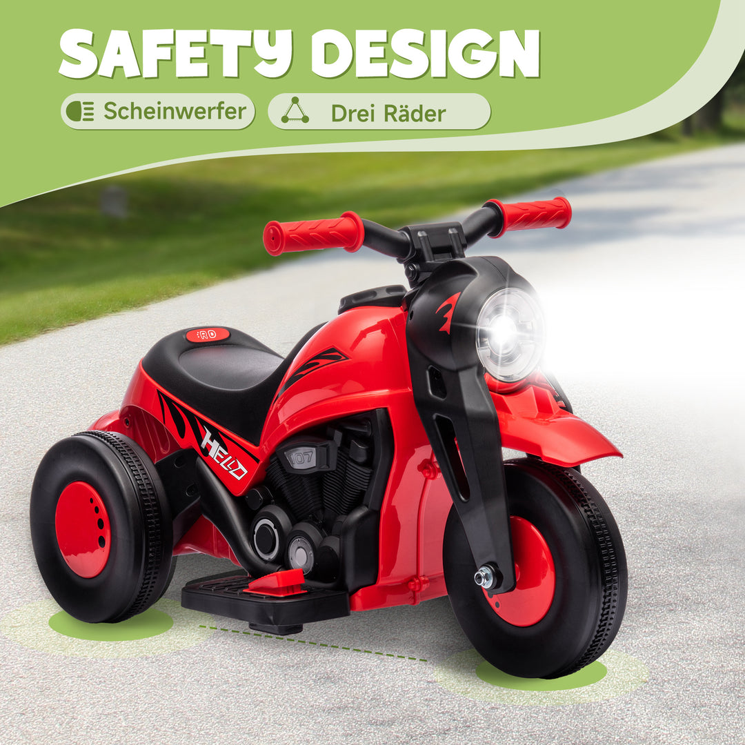 Børne-elmotorcykel, 6V børnemotorcykel med musik, blæser 2,5-3 km/t, til børn i alderen 2-5 år